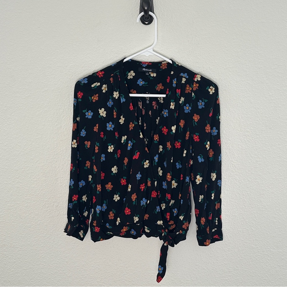 Madewell Black Floral Wrap Top‎ Romantic French Girl Small